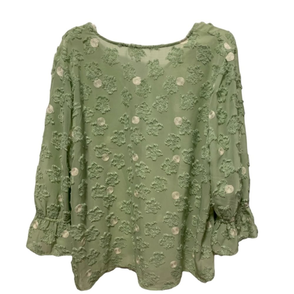 Flouncy Breezy Sheer Green Pokadot Blouse XL - Picture 3 of 6